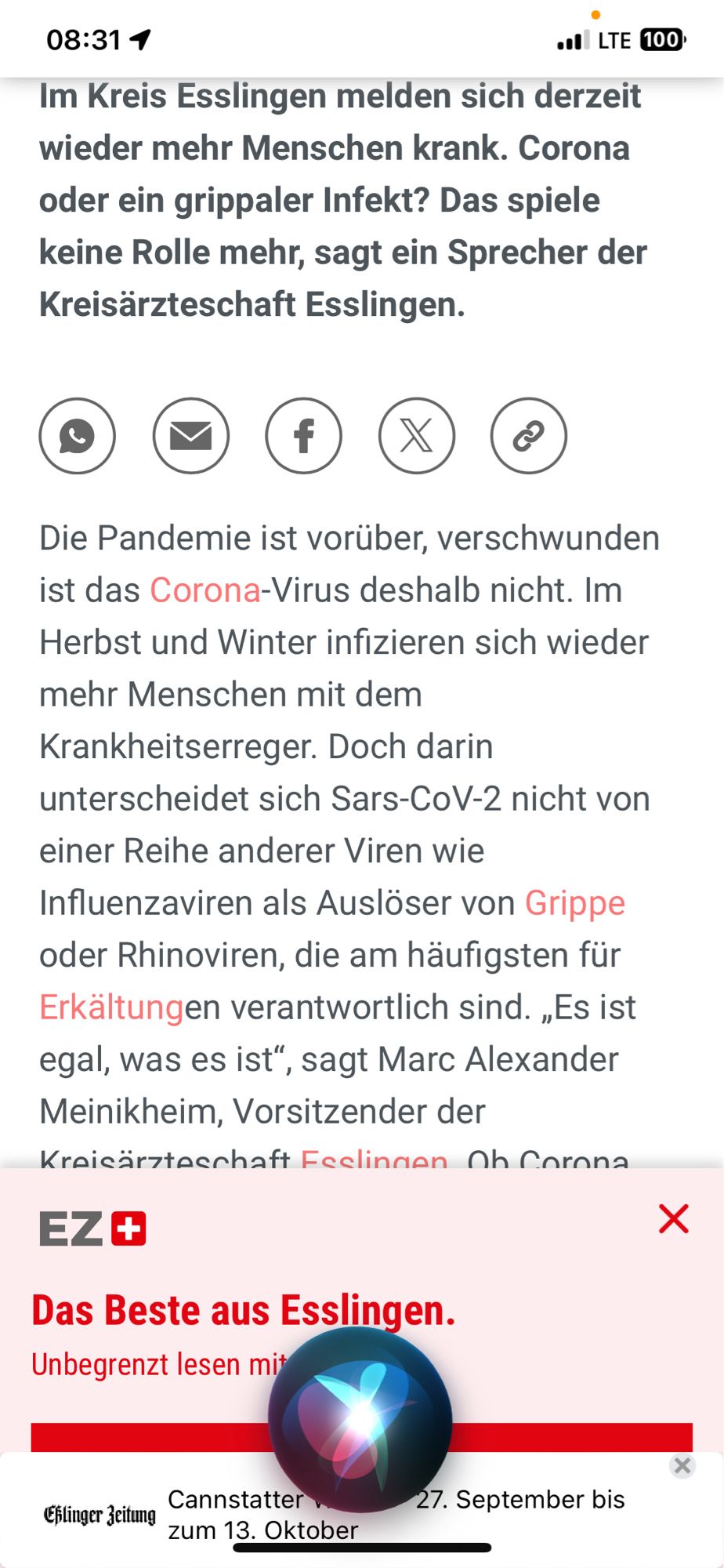 Esslinger Zeitung Online „Corona oder Grippe alles egal“ sagt ein Arzt!! ??