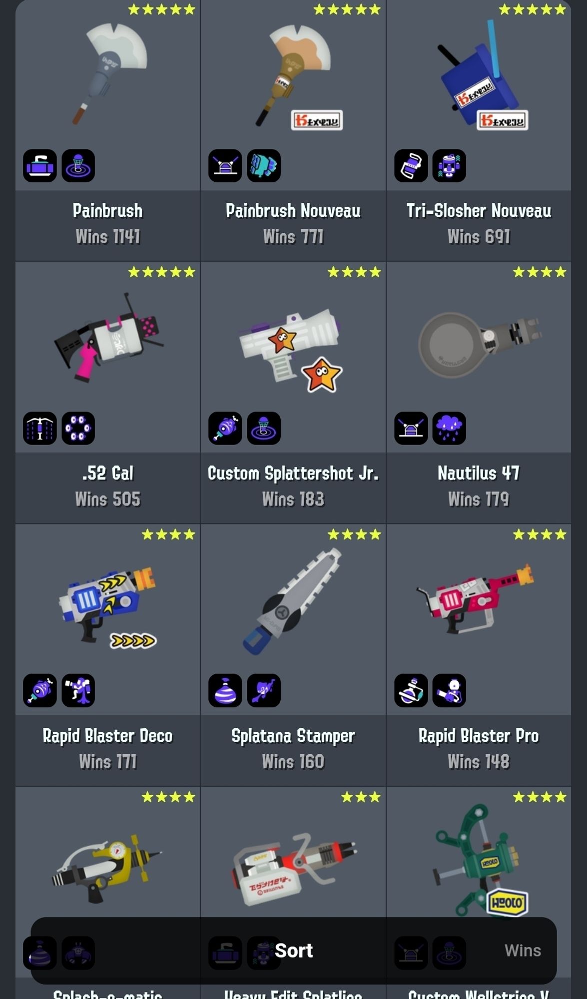 Splatoon 3 weapons page