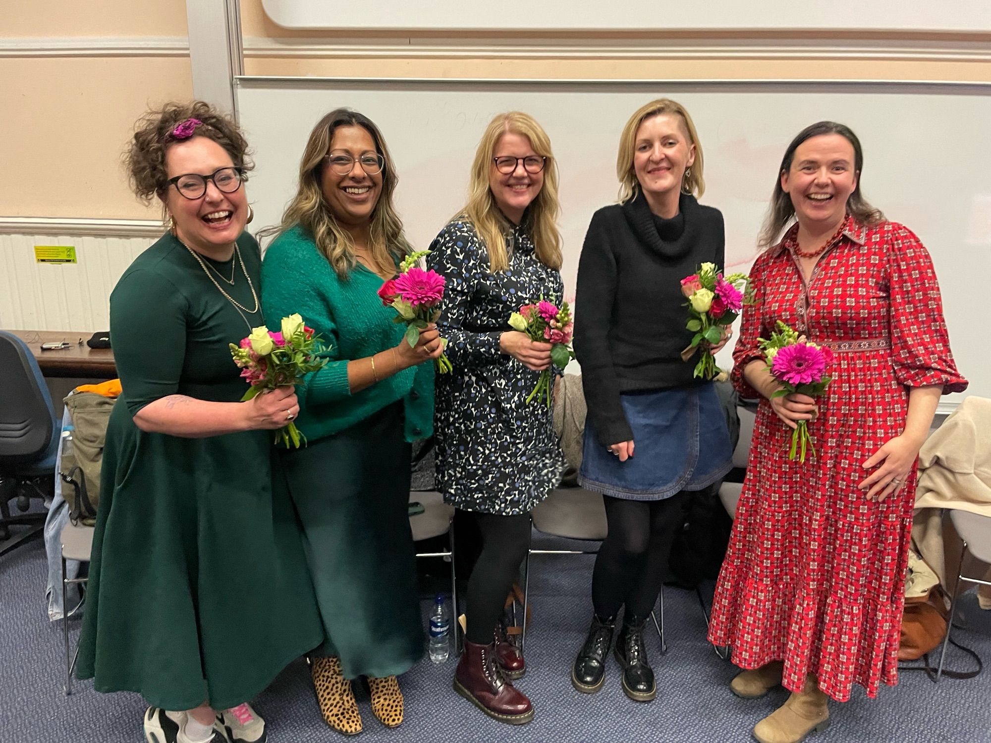 Photograph of Bex Ewart, Serena Jagpal, Lynn Taylor, Iona Morrison and Fin Speedie