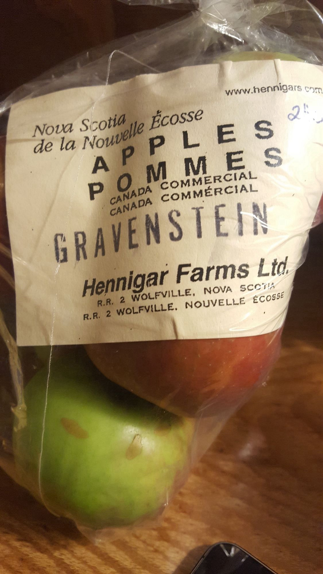 a bag of gravenstein apples which are not pronounced like grave or frankenstein