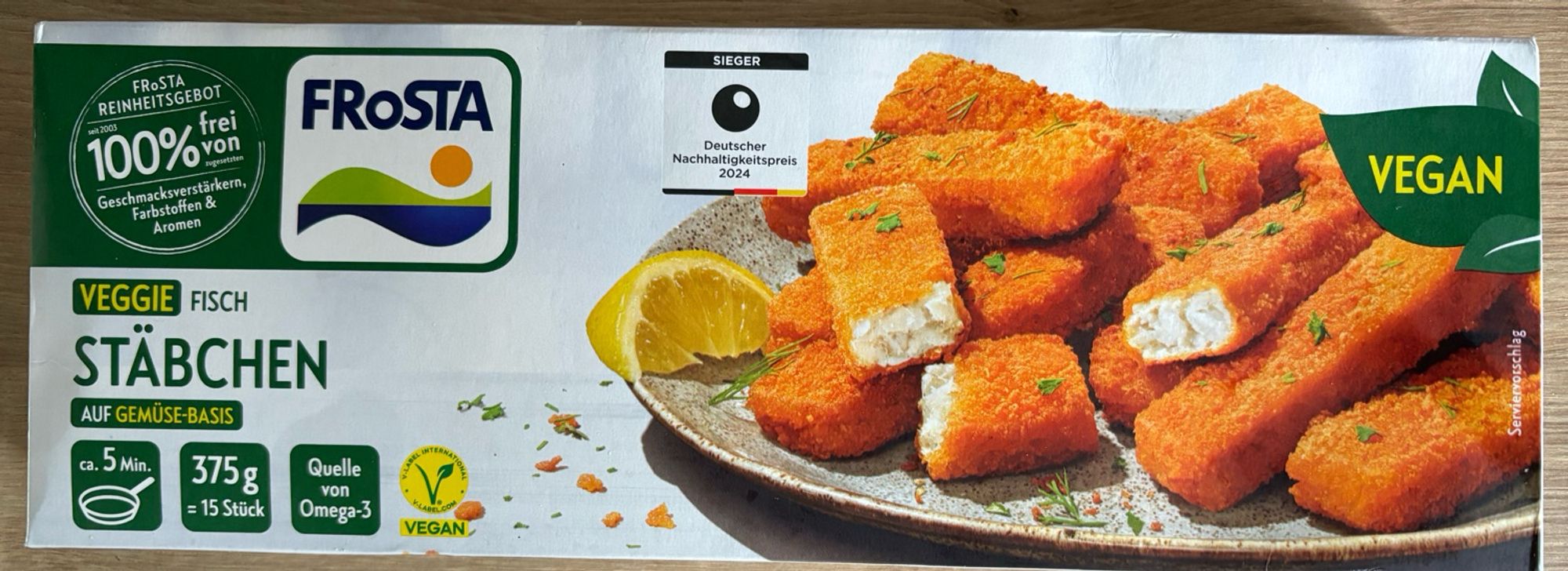 Packung vegane Fischstäbchen von Frosta