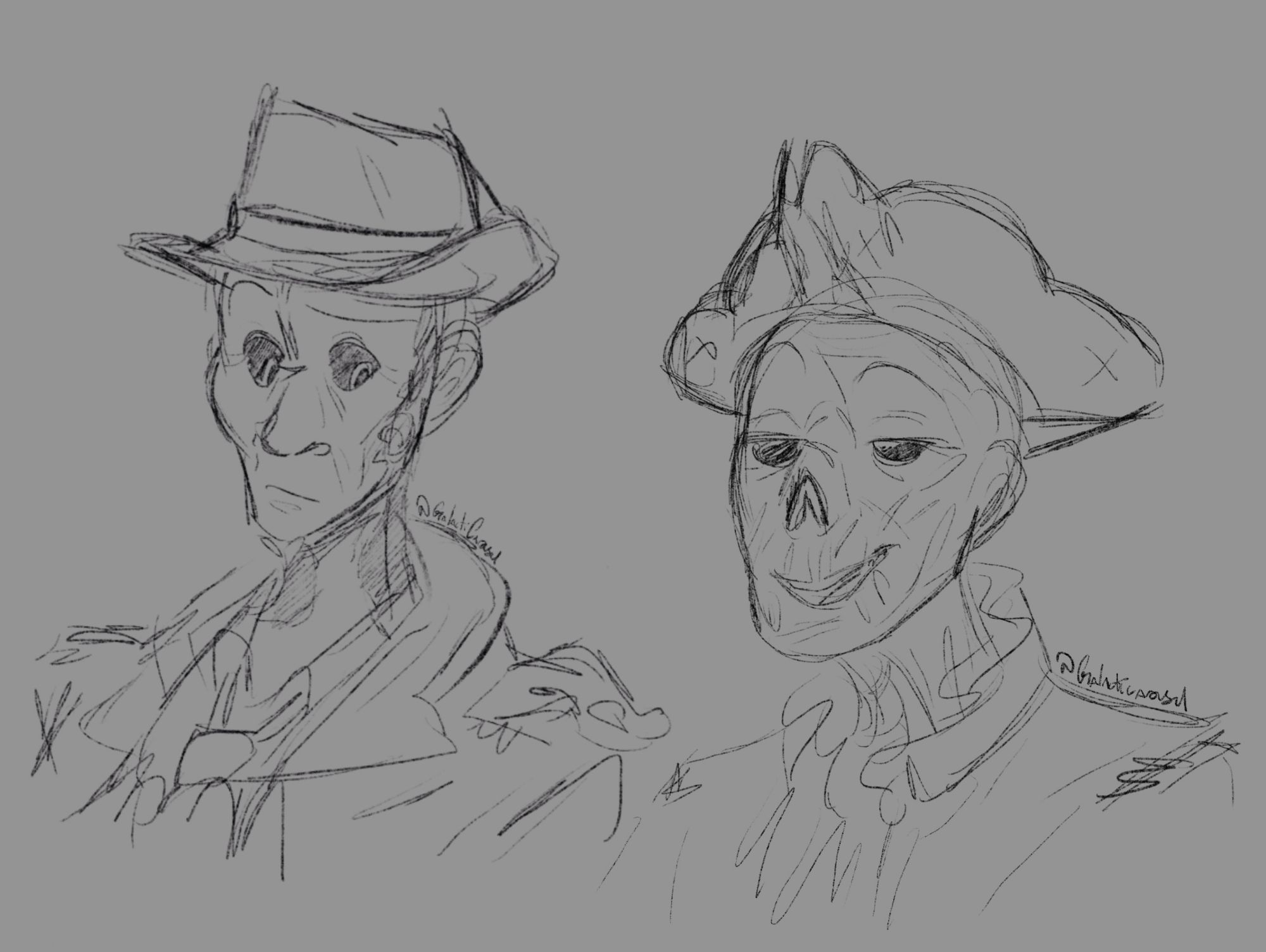 Bust sketches of Nick Valentine and John Hancock from the game fallout 4