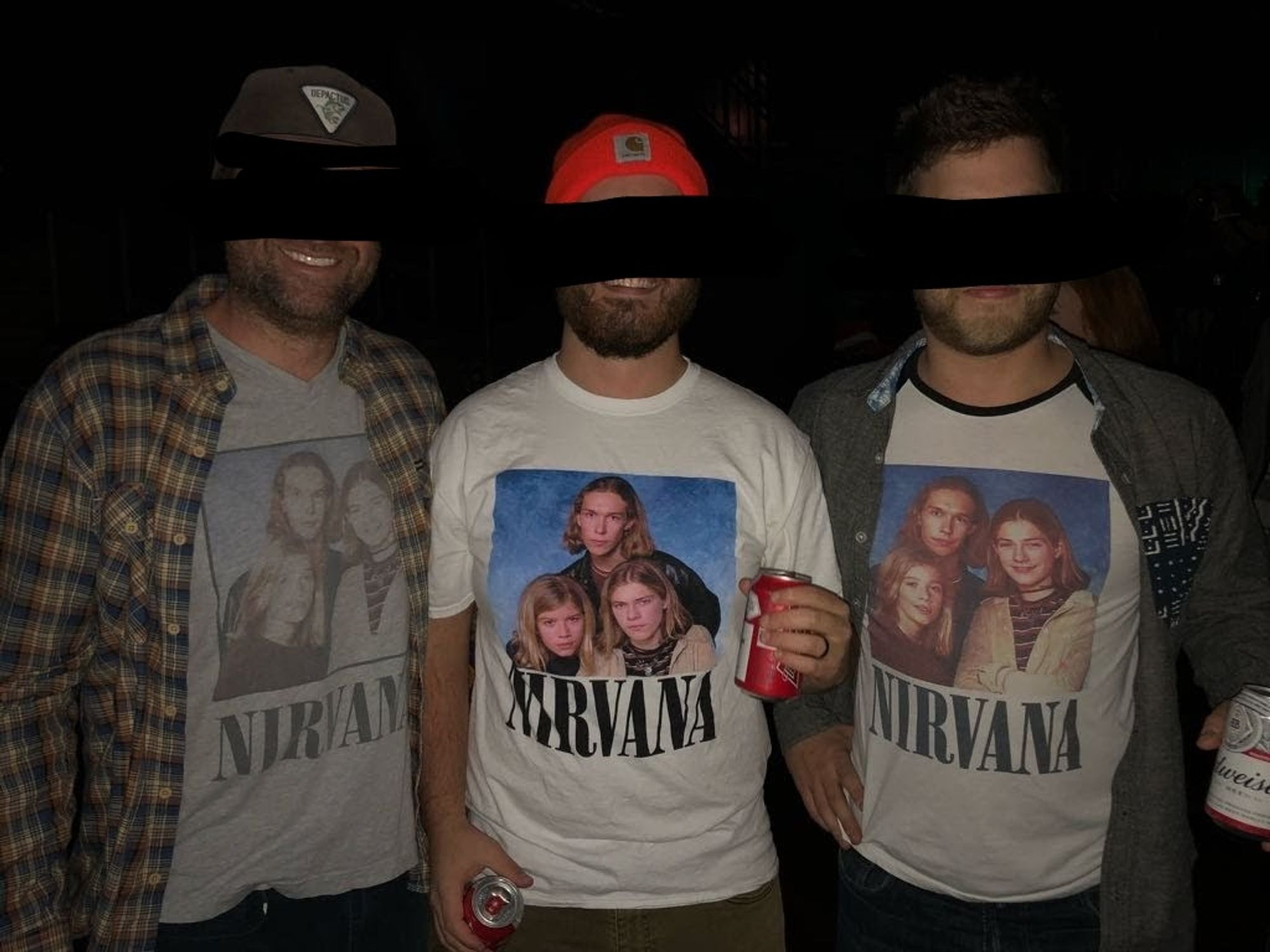 3 guys with Hanson shirts, labeled Nirvana