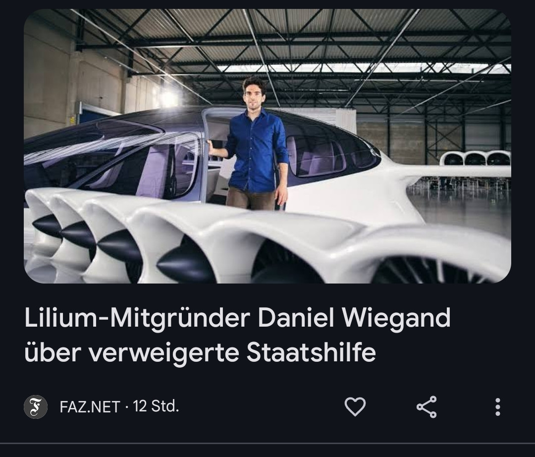 Newsartikel von FAZ.net. Titel: Lilium-Mitgründer Daniel Wiegand über verweigerte Staatshilfe.