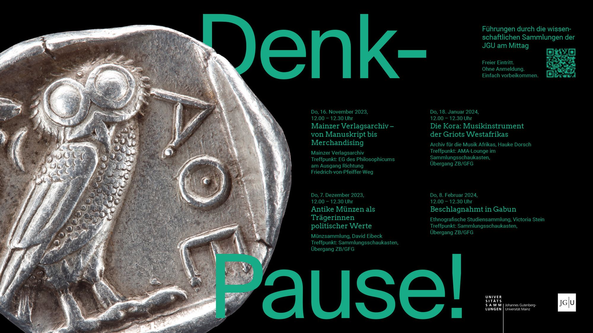 Event poster incl. the schedule for the series 'Denkpause!', winter term 2023/2024