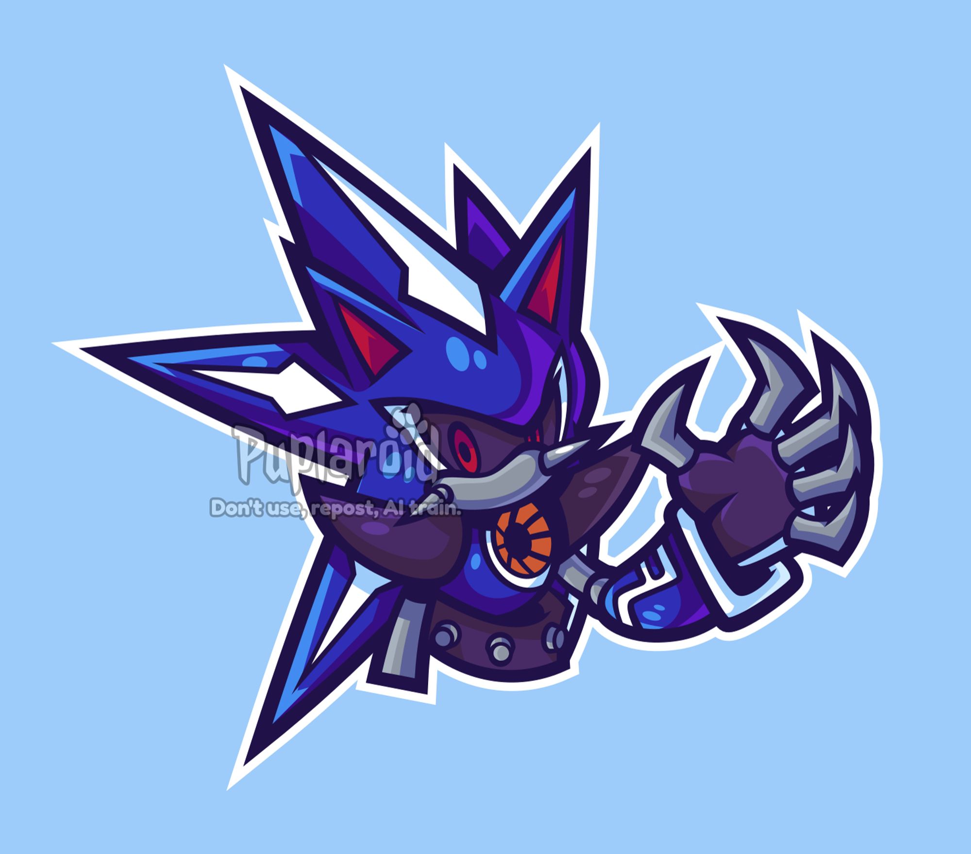 Digital vector artwork of Neo Metal Sonic, a robot character from the Sonic the Hedgehog series. He is looking at the viewer menancingly, with his metallic claws open.