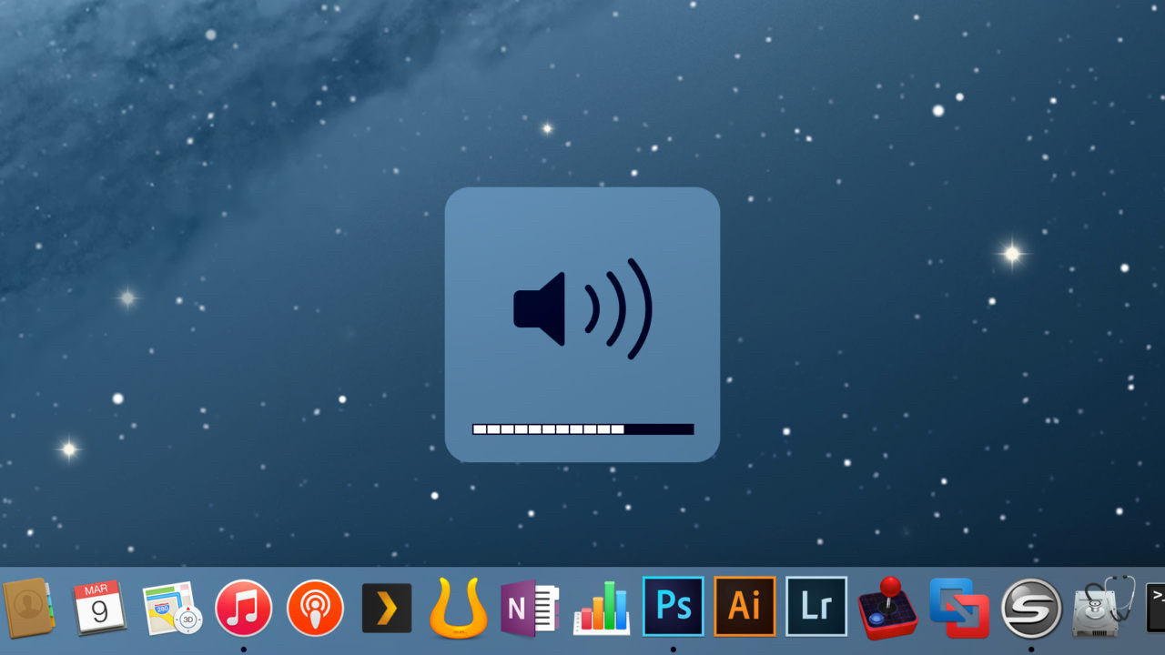 Old macOS volume change indicator. It's a large box with a speaker icon and a progress bar, appearing in the lower centre of the UI