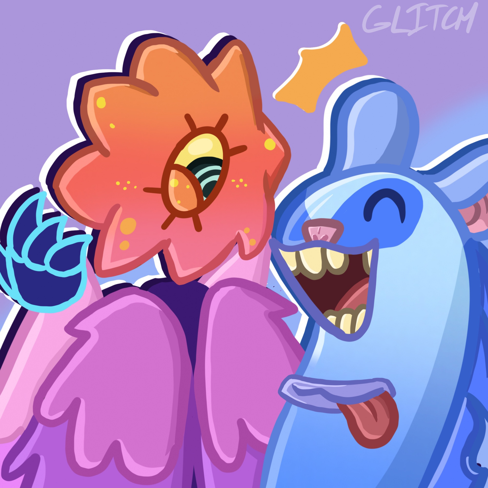 A drawing of Auglur (left) and Blarret (right) from the game My Singing Monsters