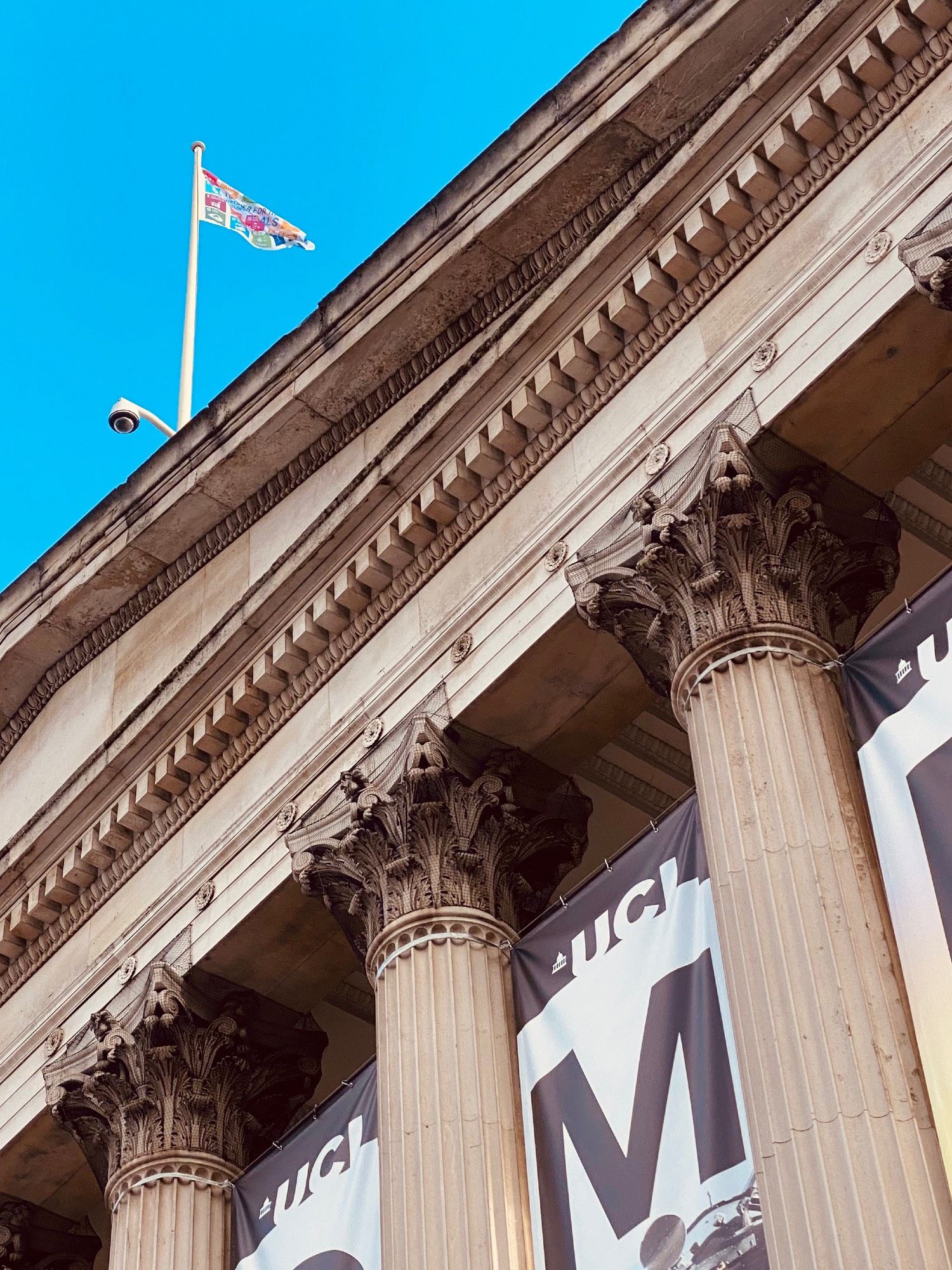 UN Sustainable Development Goals flag flying over University College London