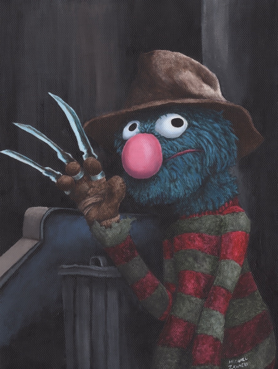 Painting of Grover as Freddy Krueger.