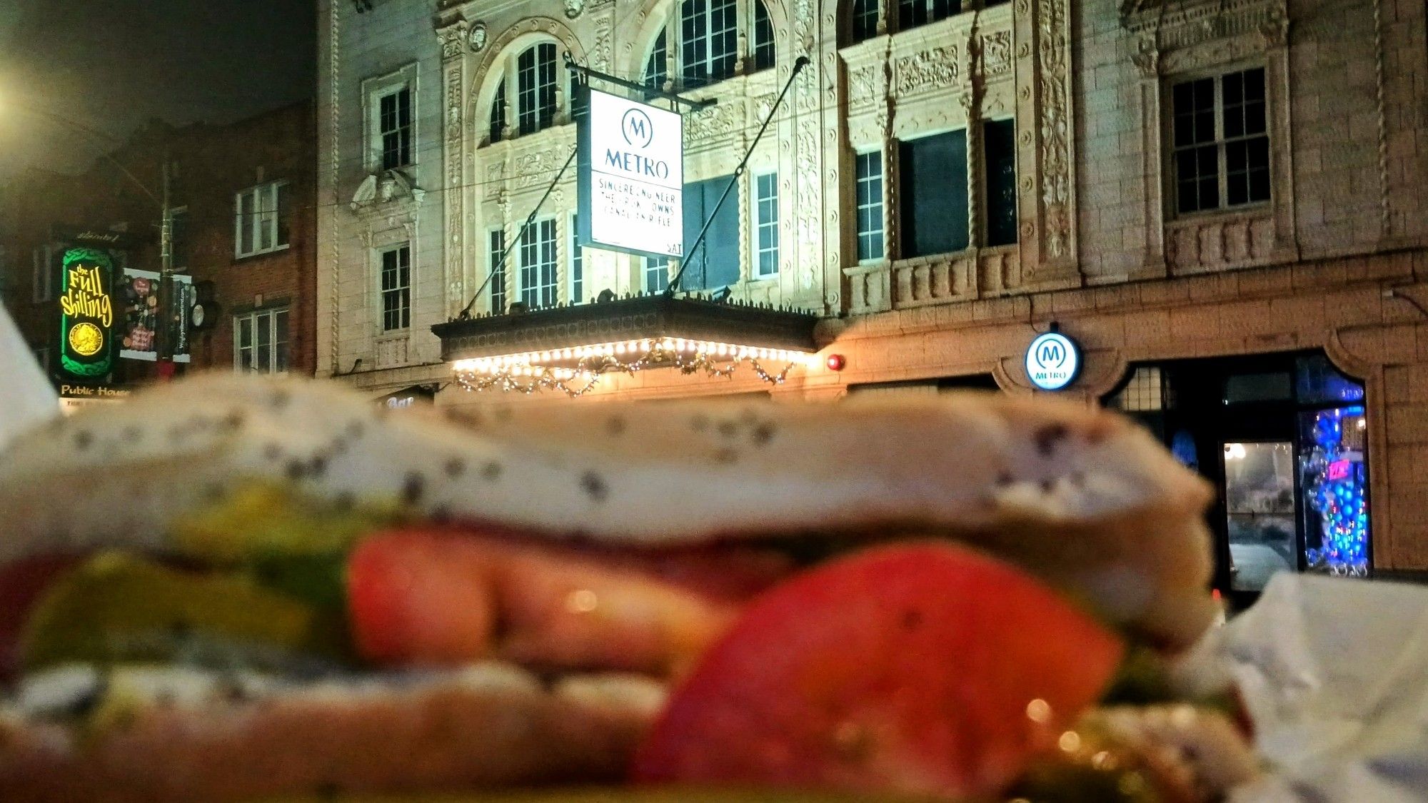 I will never understand the hype over Chicago hotdogs because the ratio is literally a veggie sandwich with a tiny hotdog. Nevertheless, i smashed this at the hotdog stand across the street after the show with a girl I met who went to high school with Deanna the lead singer. // Metro music venue in the background.