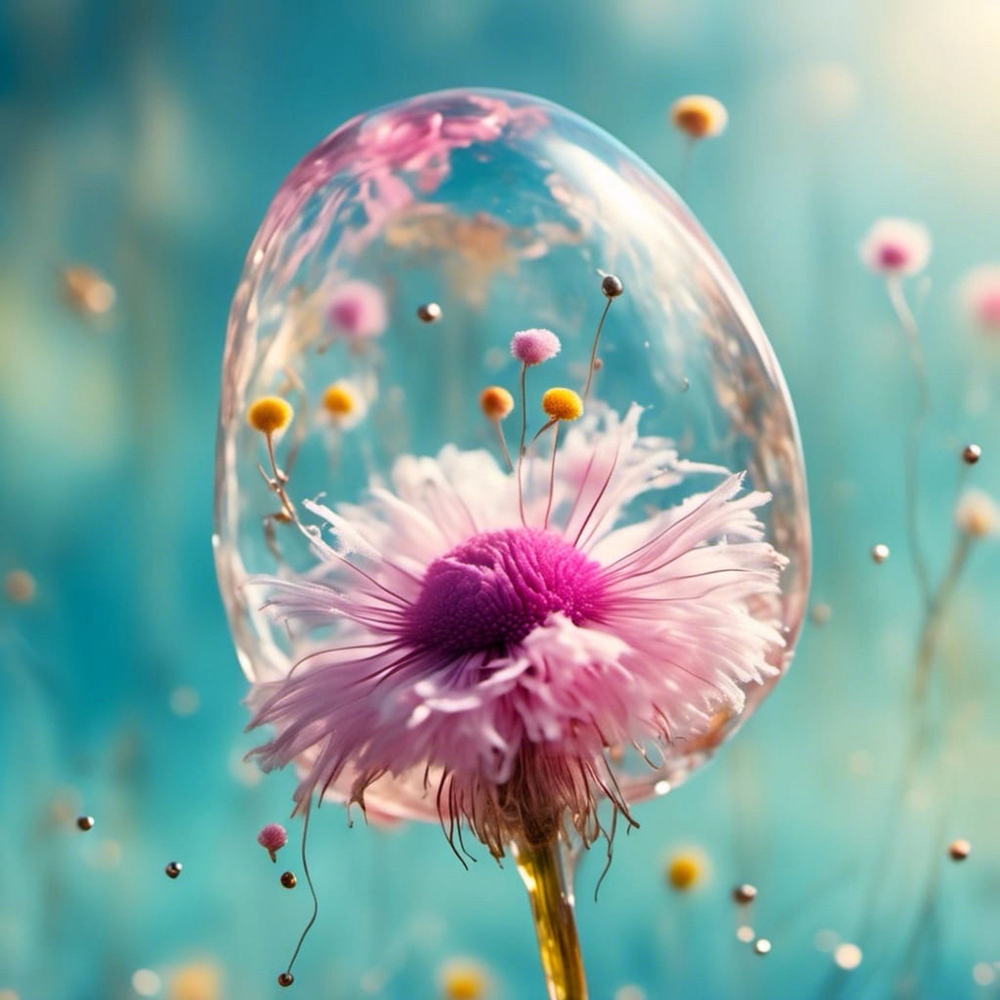 A flower in a glass-like soap bubble