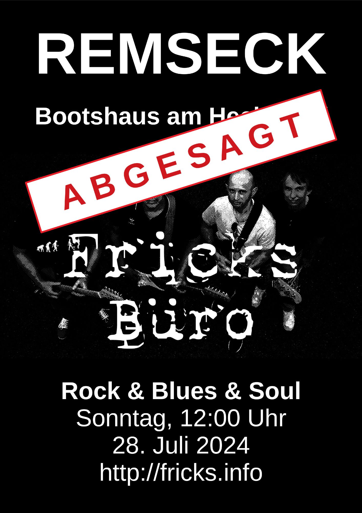 Konzertabsage der Band Fricks Büro für ein geplantes Konzert am Sonntag, 28.07.2024 in Remseck