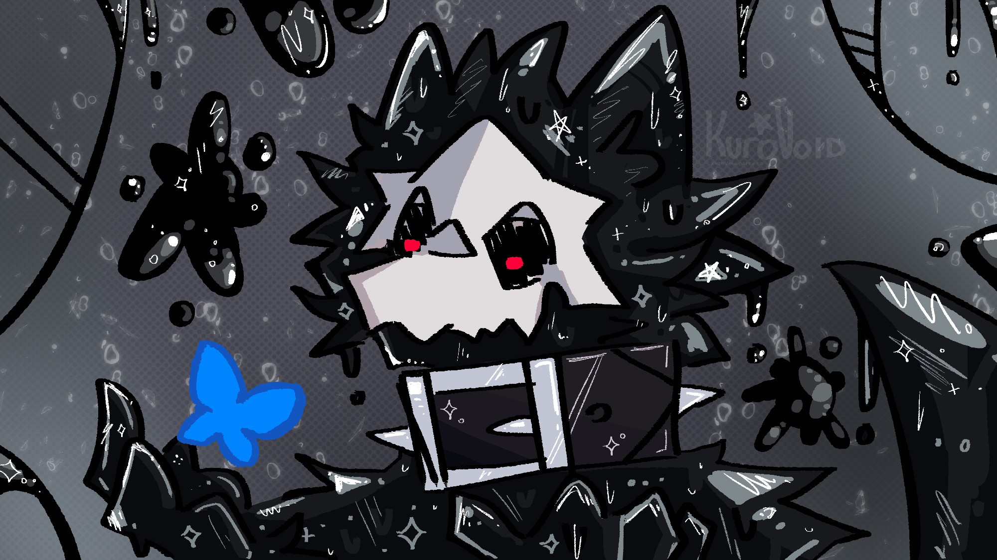 Me, a shiny gooey void wolf. Staring at the bsky butterfly. Hungrily?