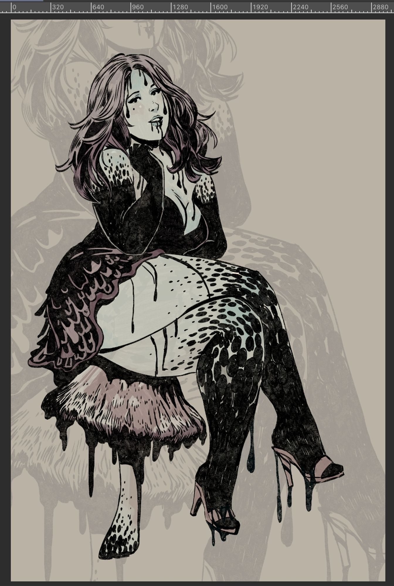 pinup girl that looks like a shaggy mane mushroom