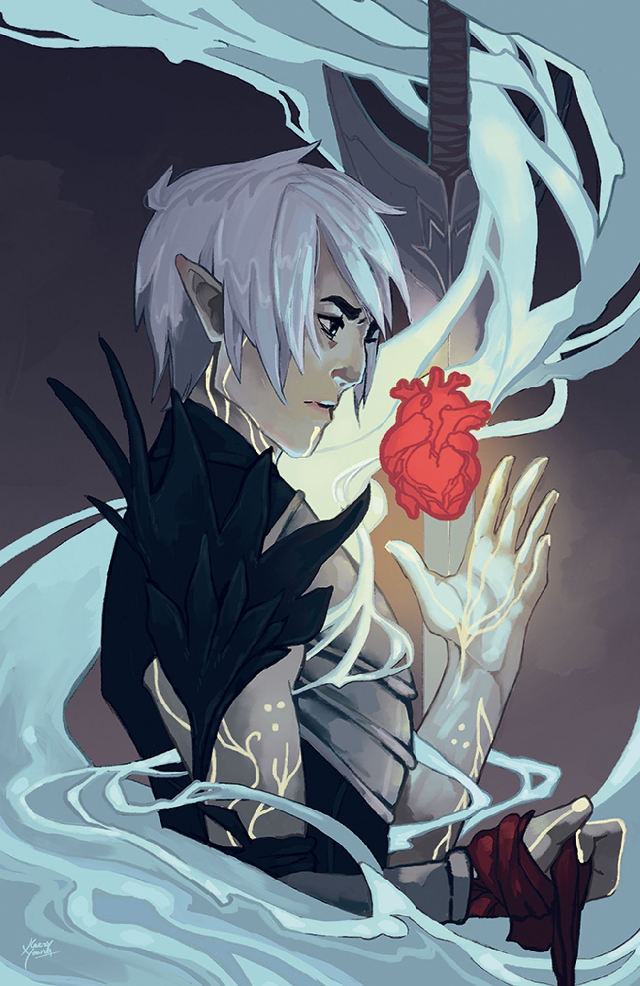 fenris from dragon age holding a heart