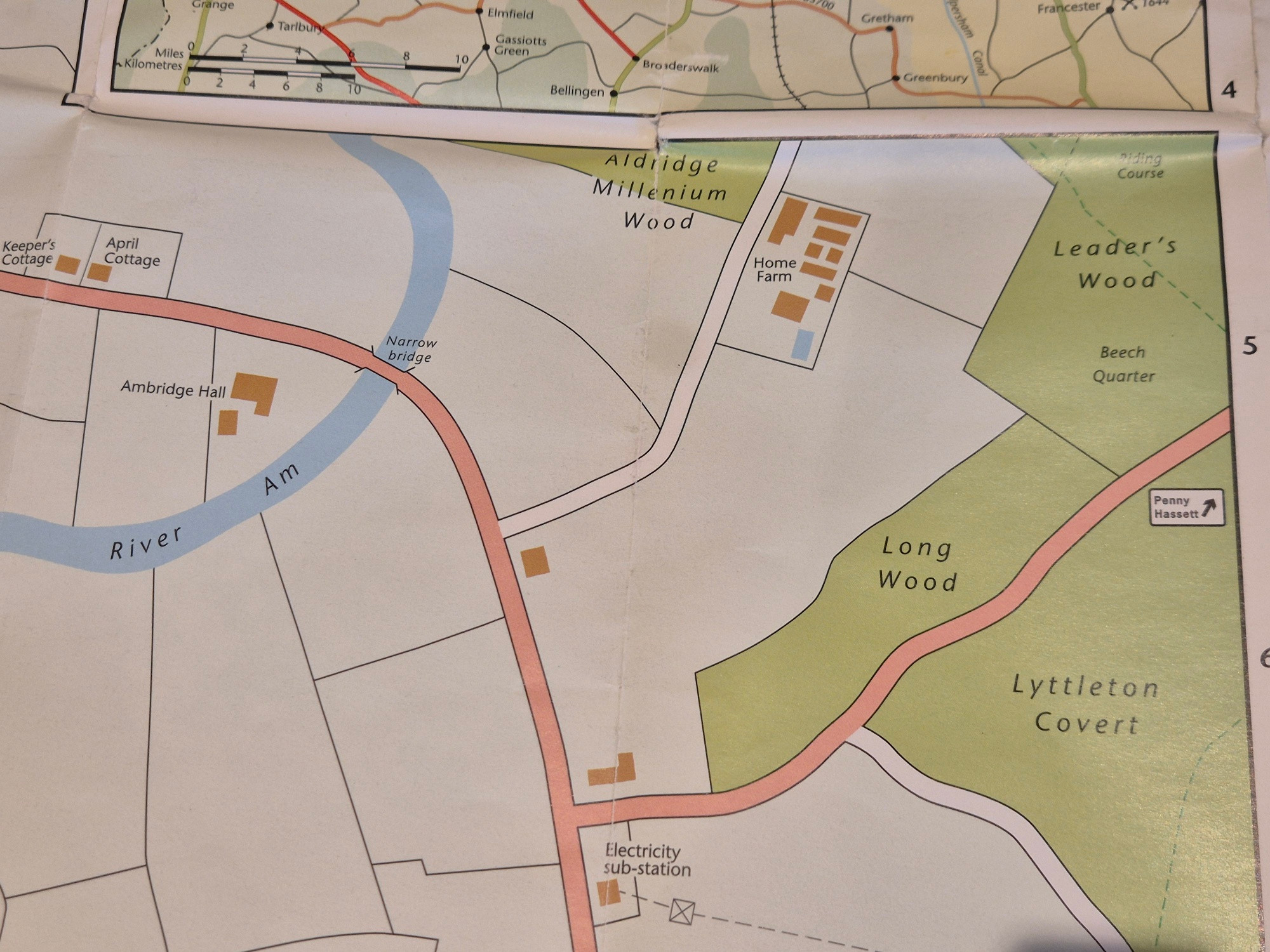 Part of the Magnetic North map of Ambridge, showing Home Farm and the Millennium Wood