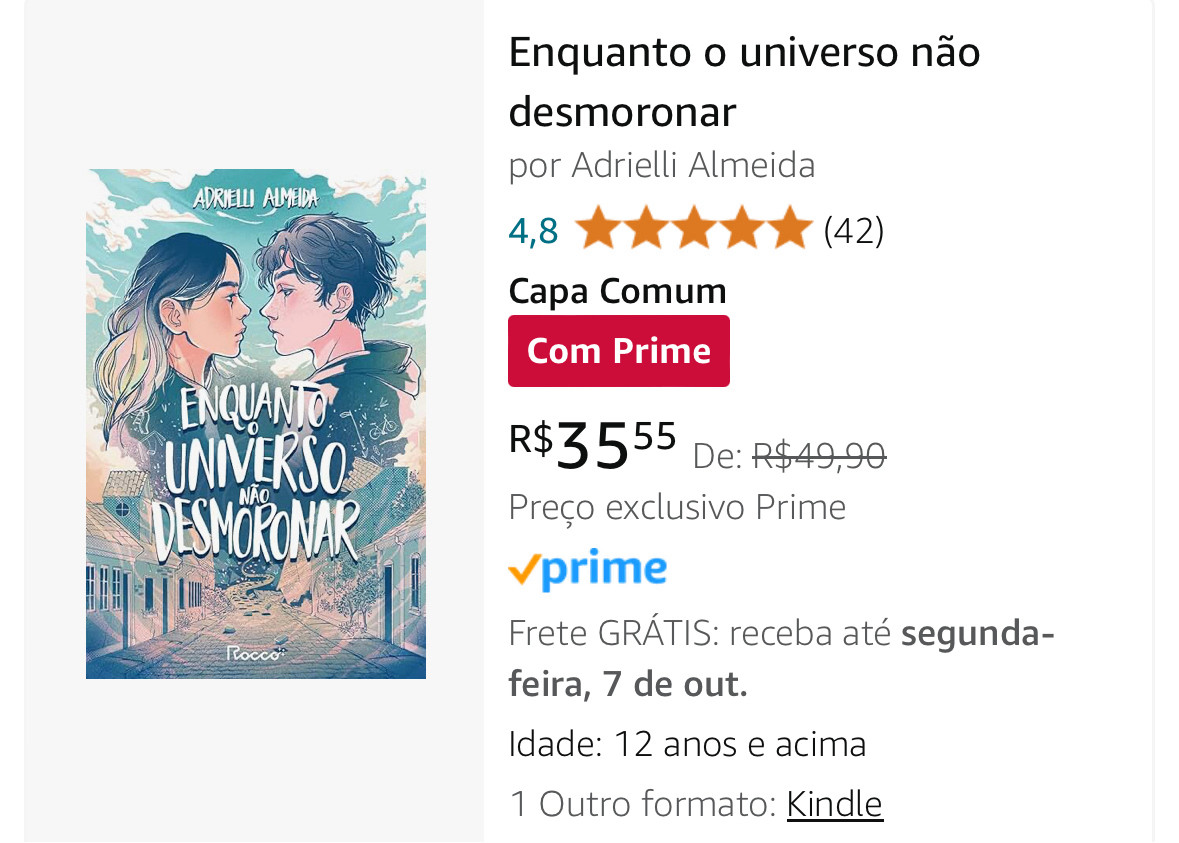 Livro Enquanto o Universo Não Desmoronar da autora Adrielli Almeida em promoção no site da Amazon por R$35,55.