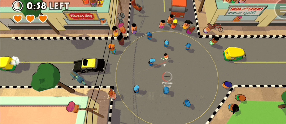 Bat to the Beat demo level set in a crowded intersection in India