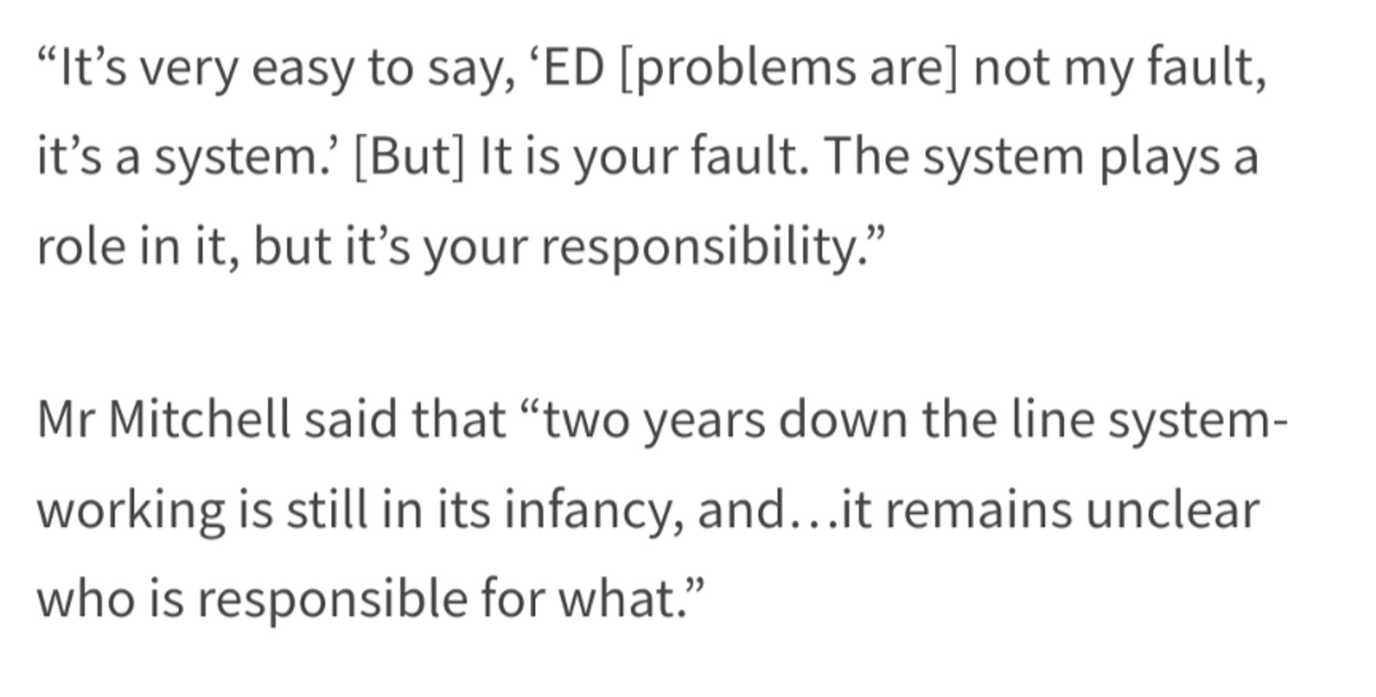 Another screenshot of the linked article talking about unclear accountability within local health systems.