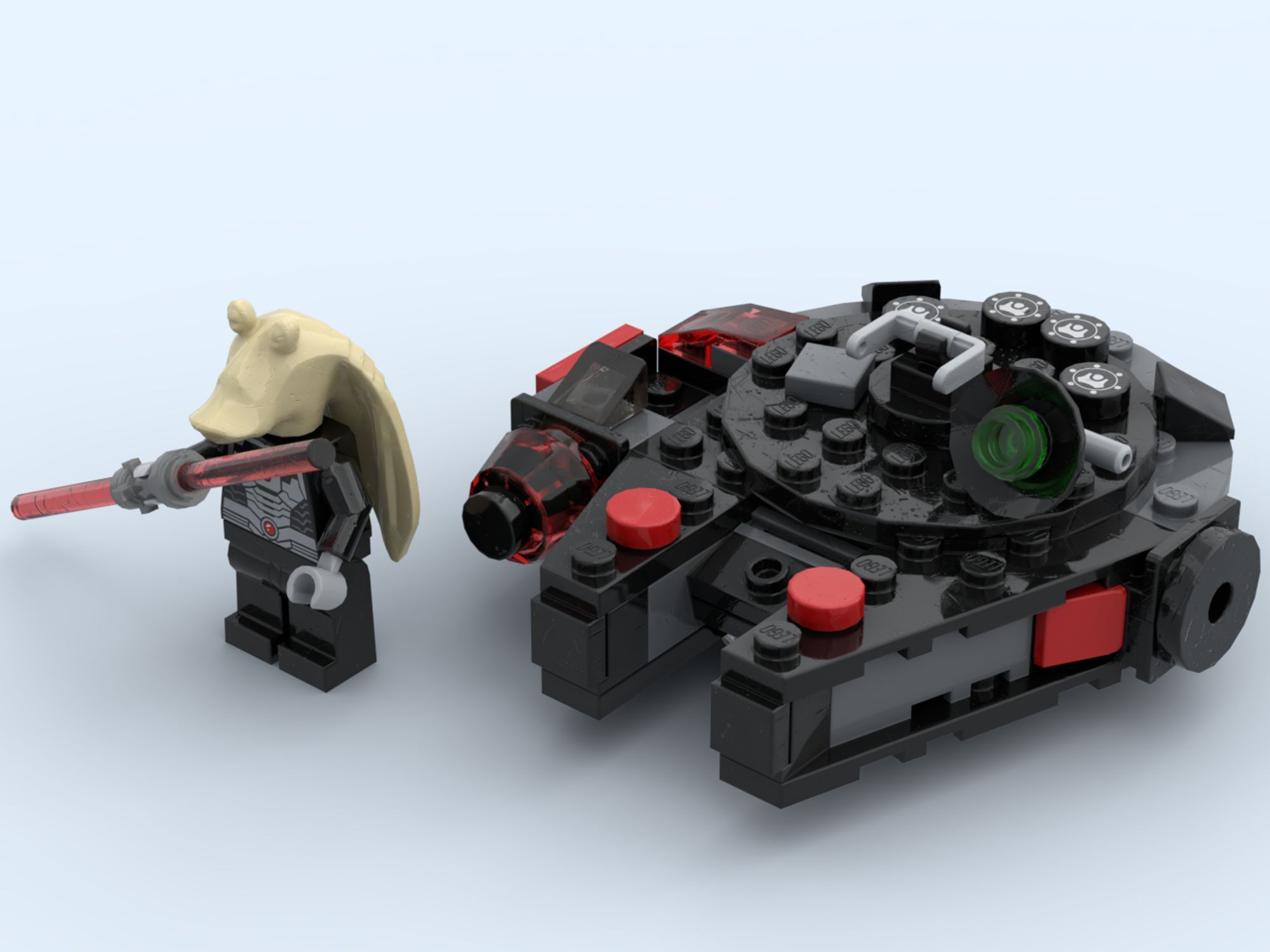 Studio render of a Star Wars Microfighter version of the Dark Falcon with Darth Jar Jar