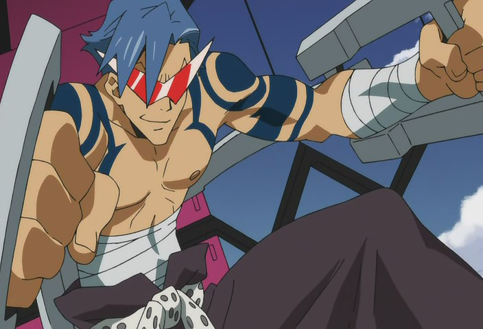 kamina in his mech with the glasses and everything