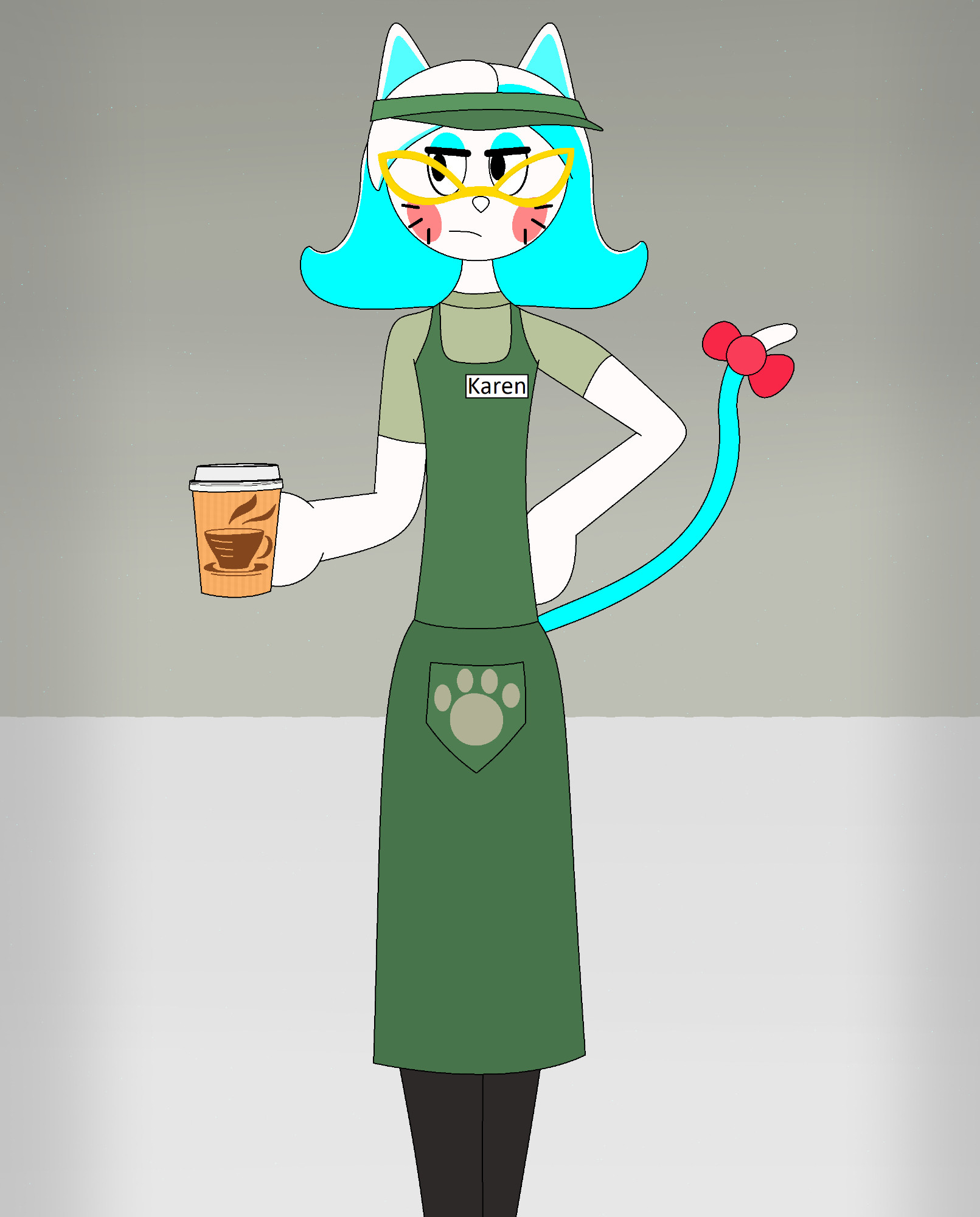 Drawing of Karen from the SMG4 YouTube series. She holds a coffee cup with her right hand.