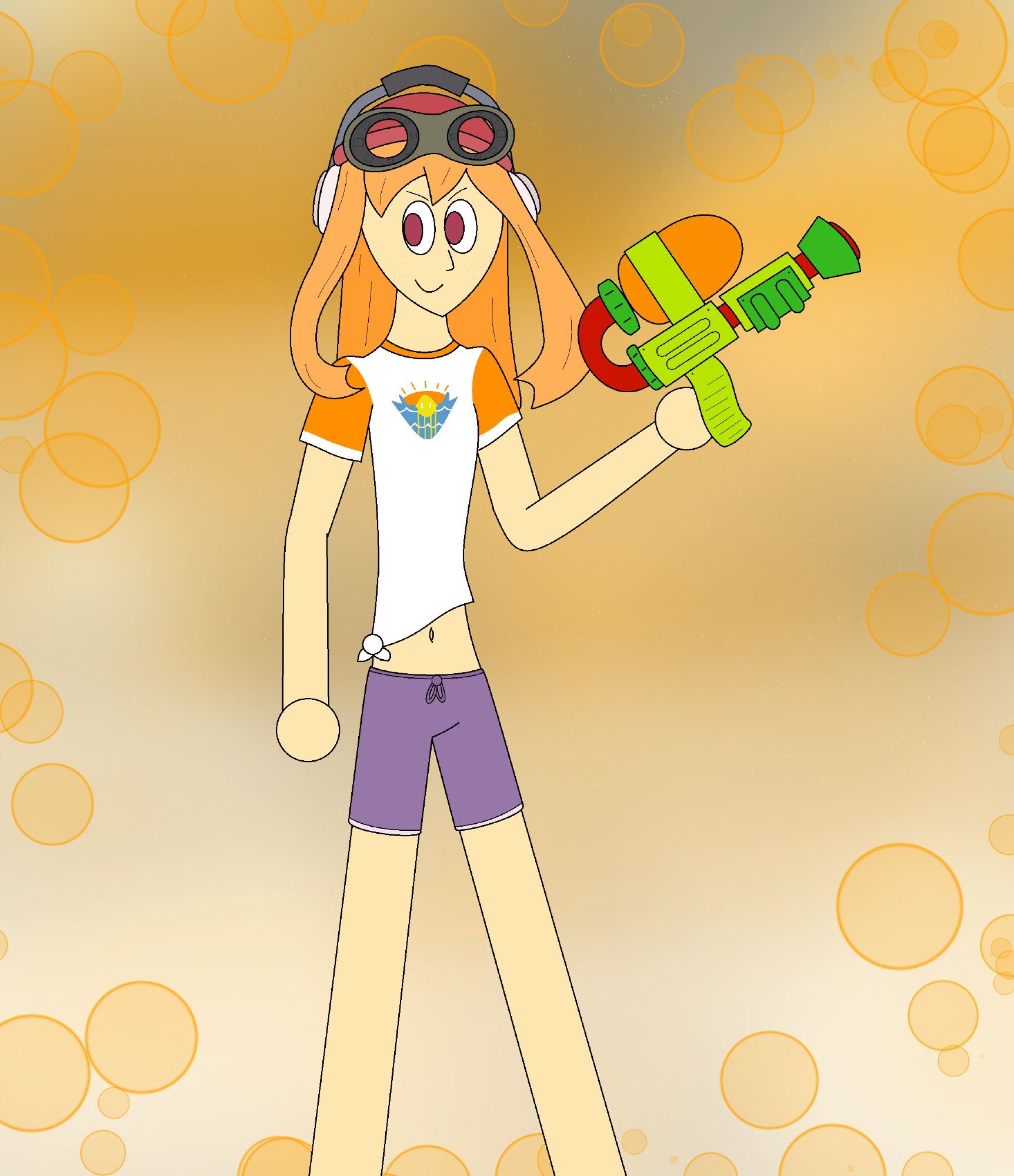 Fanart of Meggy from the SMG4 series, holding a gun from Splatoon