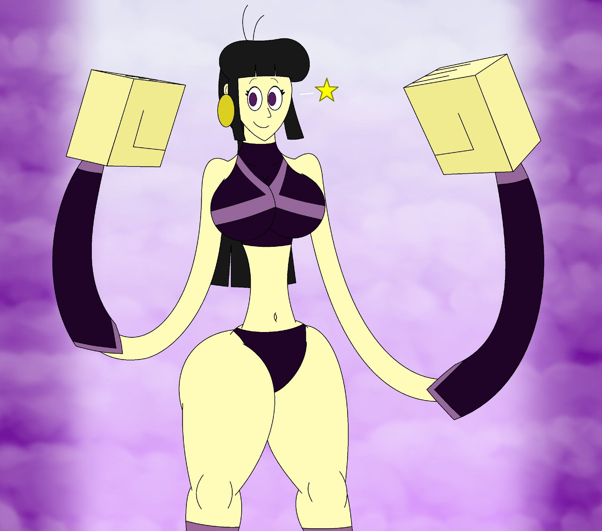 Fanart of DracoDragite's character, Donna Limber. Her arms are stretched and morphed using elastic powers, her fists shaped like cubes as though she's ready to fight.