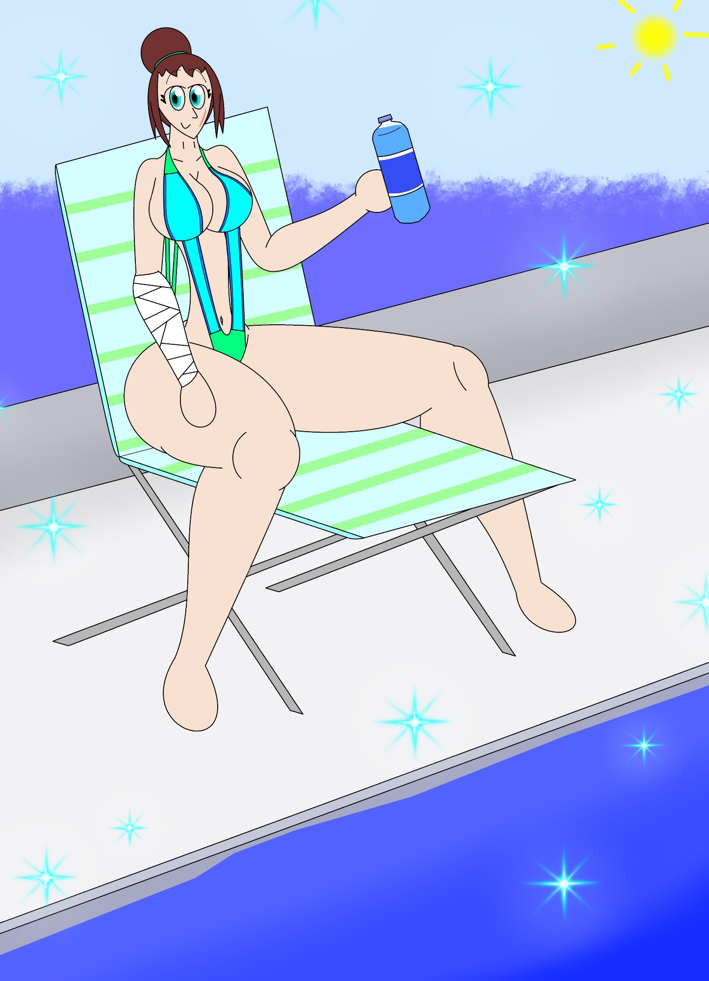 Mrs. Eddant in her sling bikini by the pool