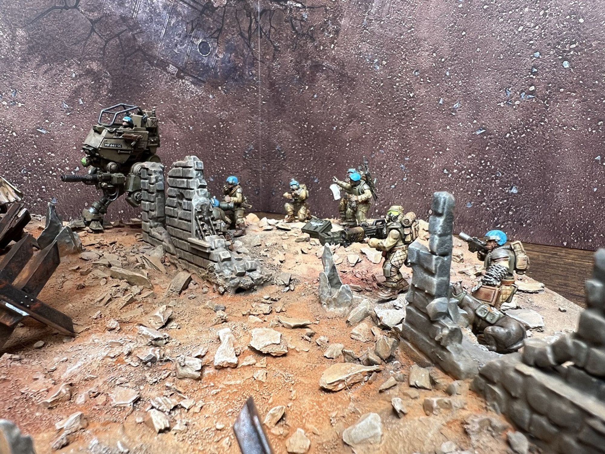 Diorama with Scout Sentinel Walker and various drop troops