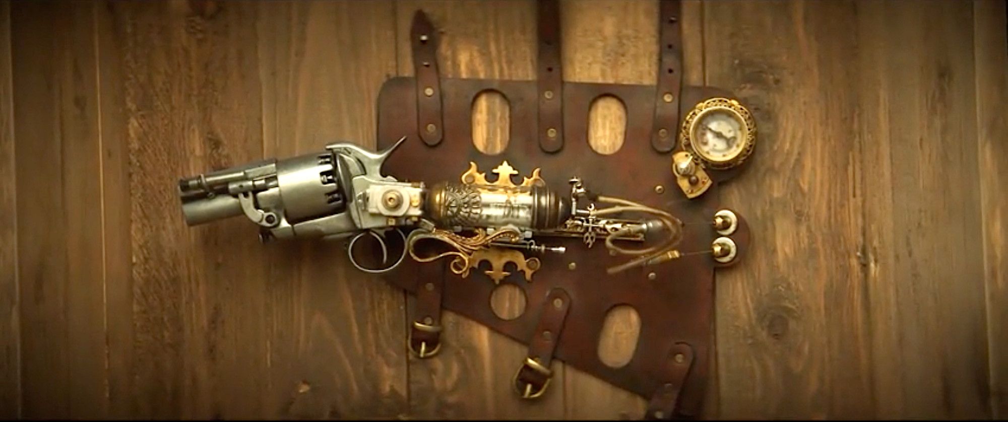 That Dirty Black Bag, Steampunk gun: a character have a gun attachment to his arm and looks like the tubes going into his arm siphon blood to operate it.