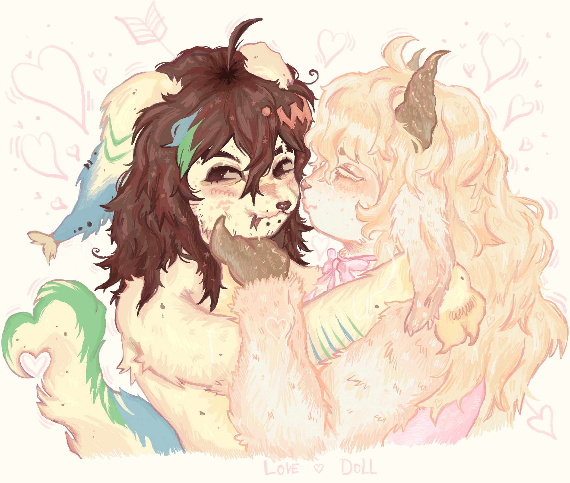 I WONT BE USING THIS FURSONA VERY OFTEN ANYMORE BUT I STILL ADORE THIS PIECE!!!! my girlfriend is so very dear to me,, two creatures kissing