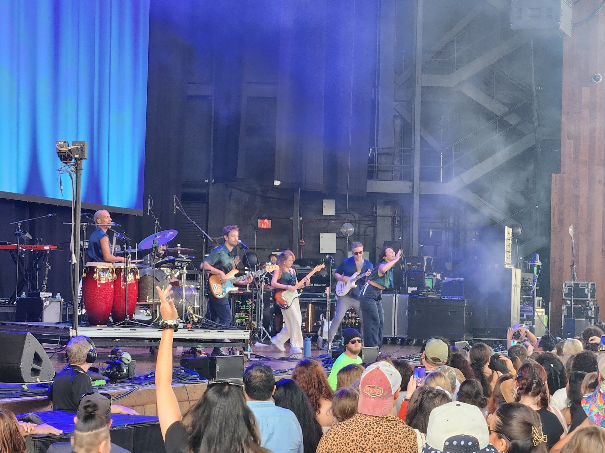 Music band Sammy Rae & the Friends performing on stage in front of crowd.