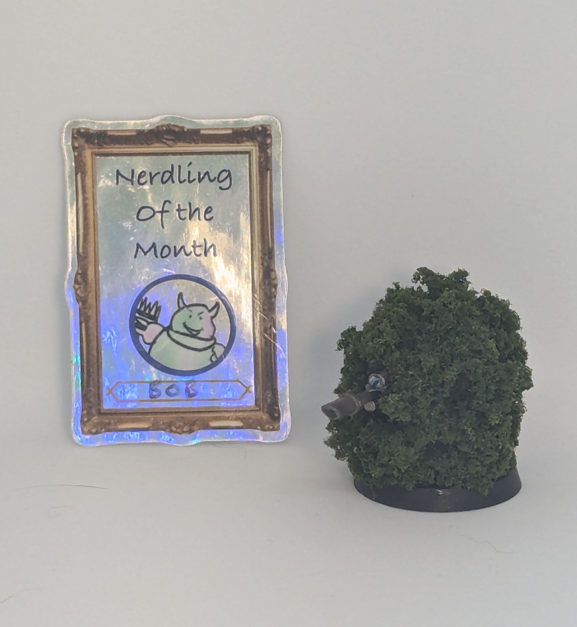 My sniper bush model for the competition "Masters of Disguise" with my trophy sticker for winning!