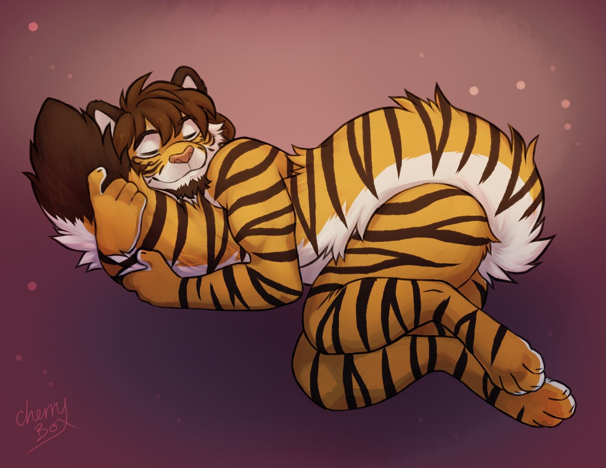 Anthro tiger me cuddling my tail