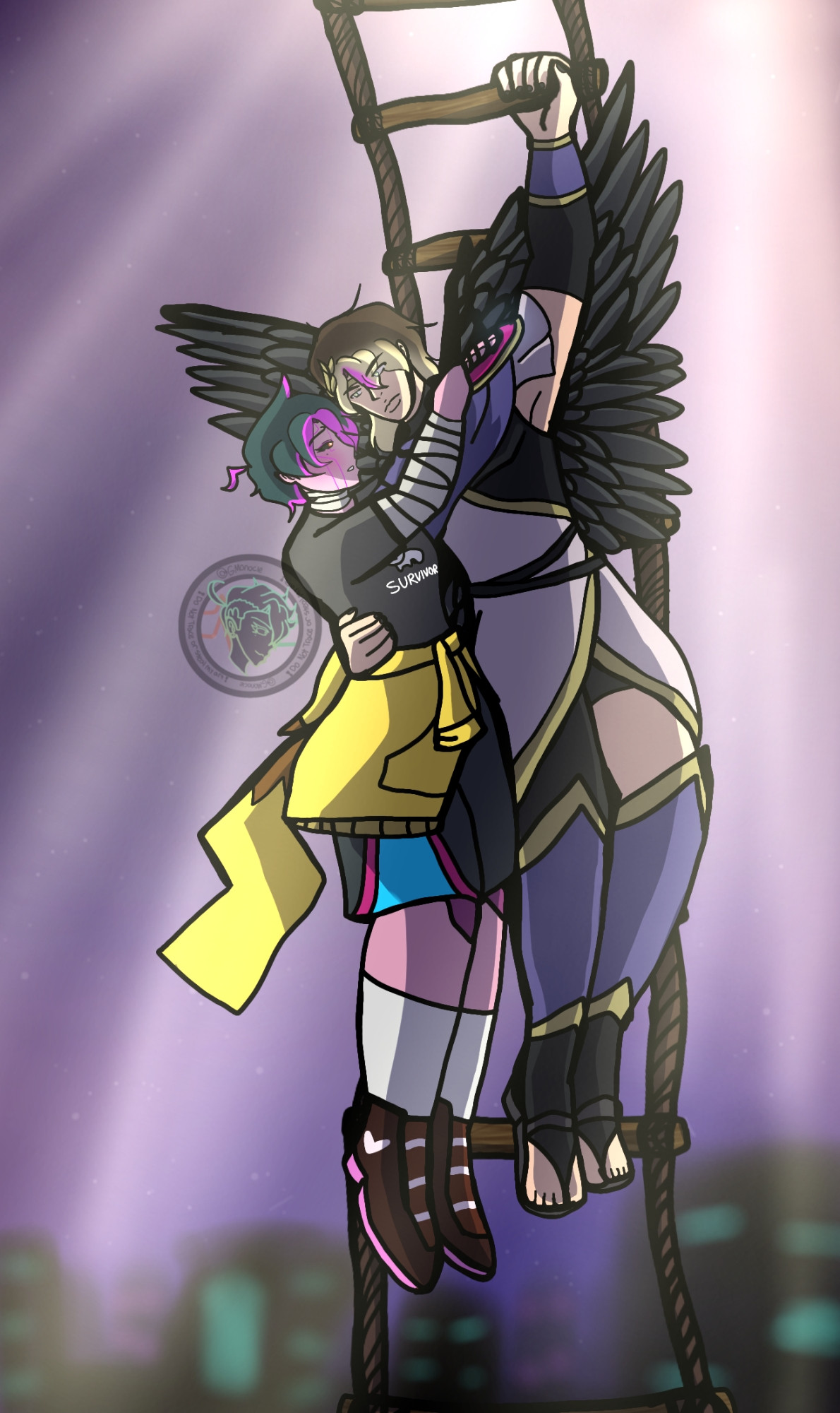 A recent art of GM and Archie (two of my OCs) inspired by an angel statue I came across 