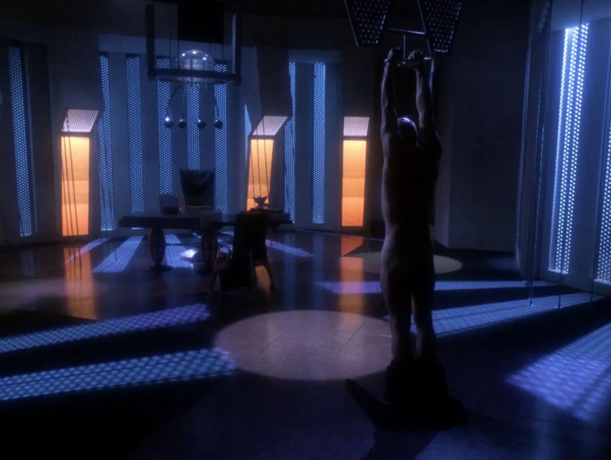 Picard hanging by his wrists in a Cardassian torture office