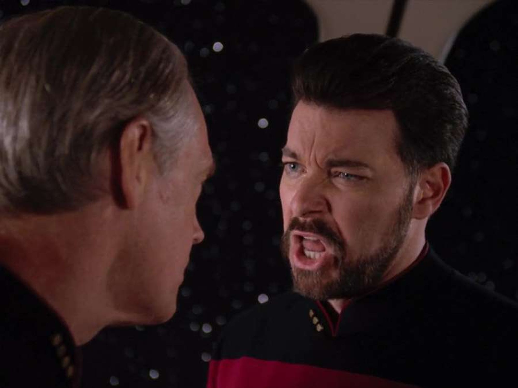 Riker yells at Capt. Jellico.