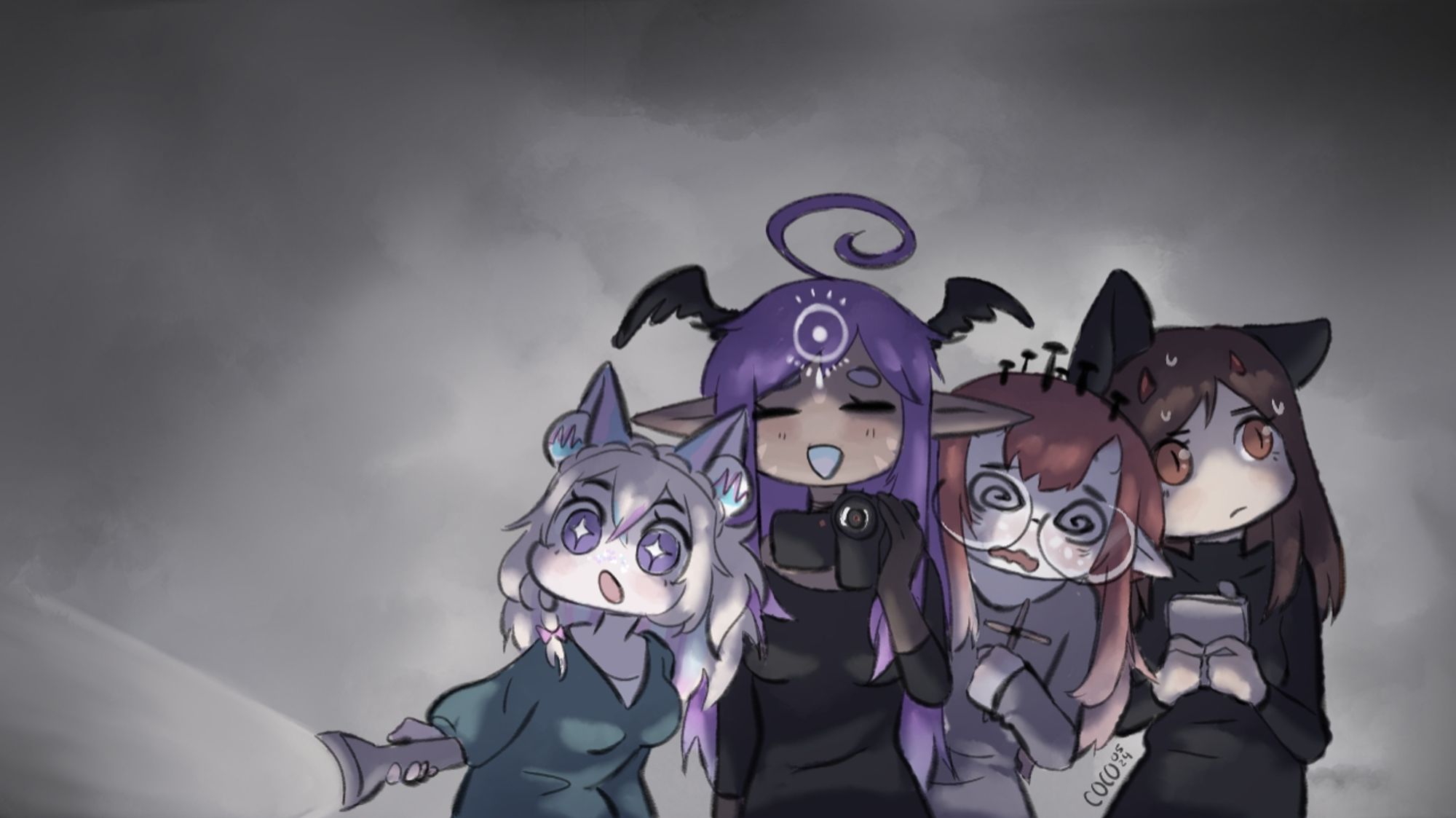 4 girls trying some ghost hunting, ninya on the left, next is dercrax, than me and rosenekomate sneaked in from the right