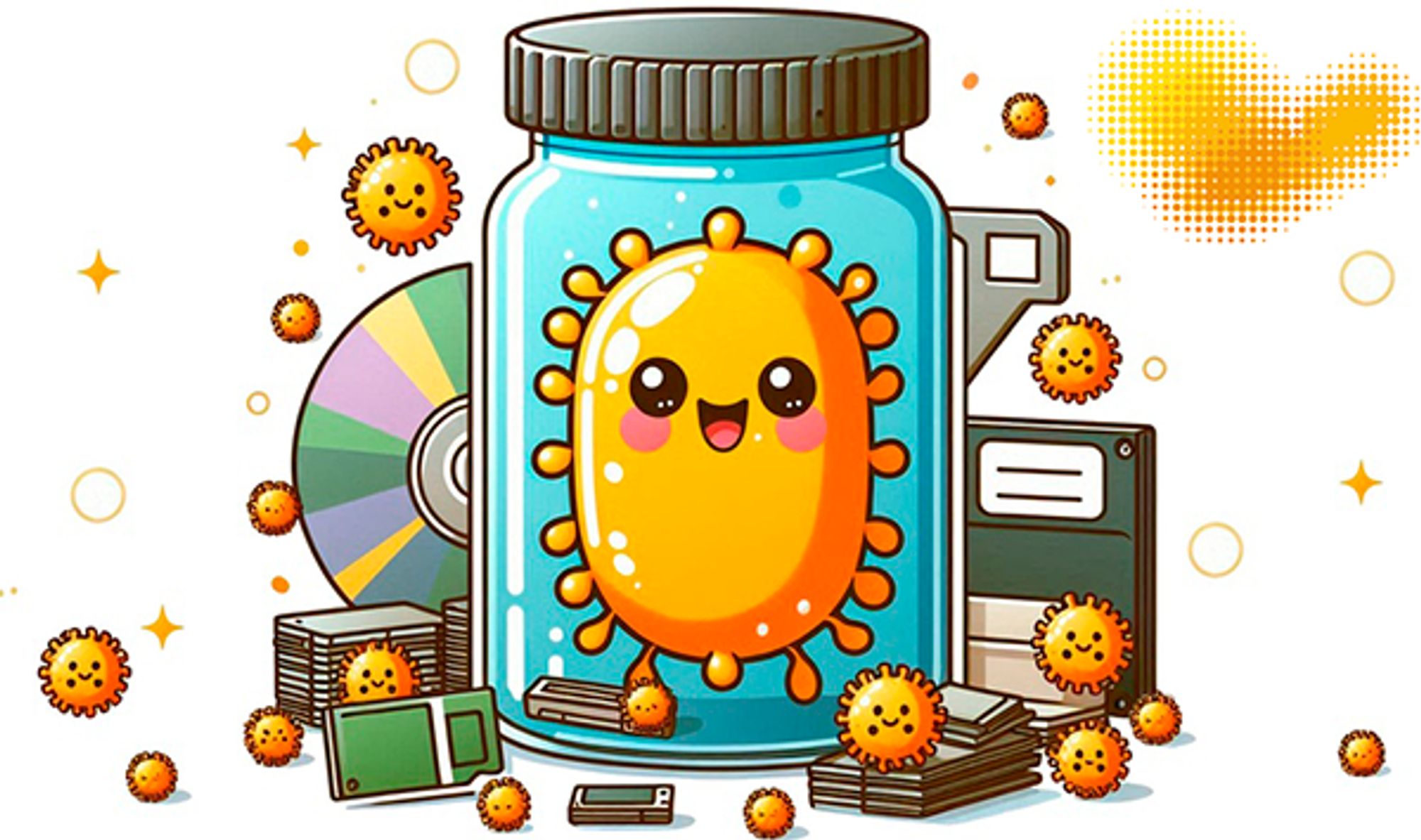 Cute bacteria in a jar with different types of storage media.