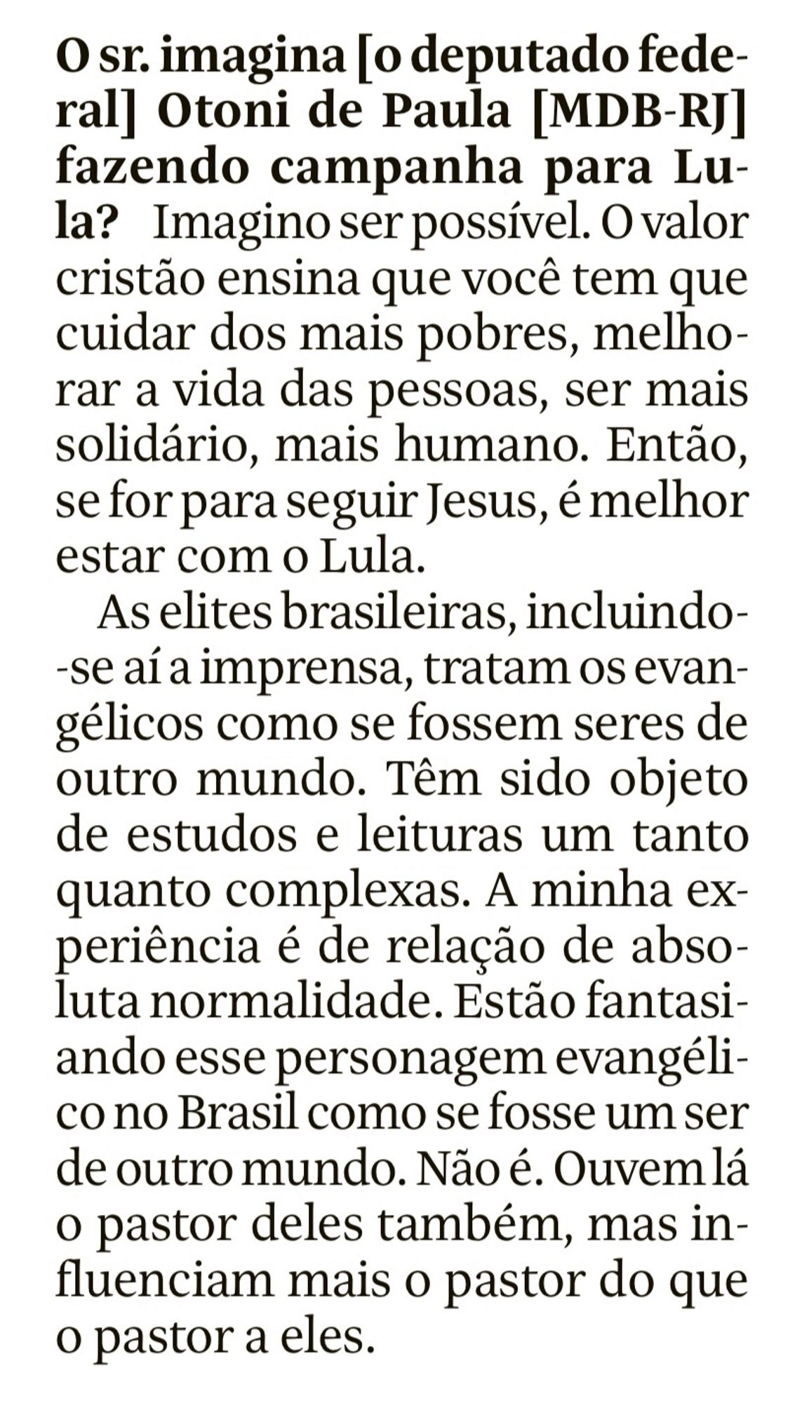 Trecho da entrevista do prefeito reeleito do Rio Eduardo Paes para a Folha de S. Paulo nesta quarta (9/10/24)