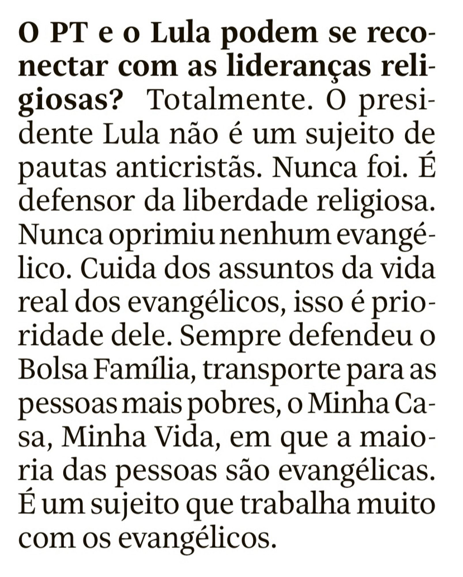 Trecho da entrevista do prefeito reeleito do Rio Eduardo Paes para a Folha de S. Paulo nesta quarta (9/10/24)