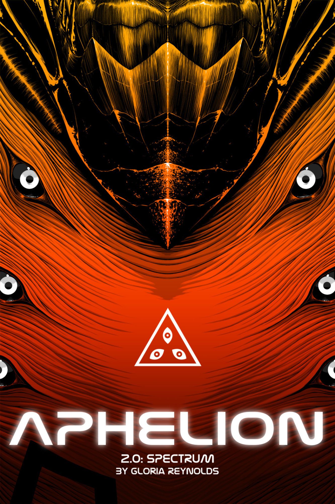 Aphelion 2.0 cover with a six eyed artificial monster