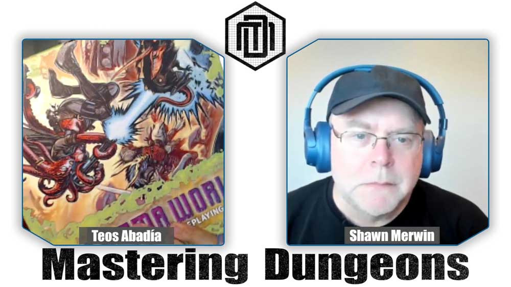 Shawn and Teos discuss aspects of the perfect campaign guide while Teos holds up the 4E Gamma World boxed set.