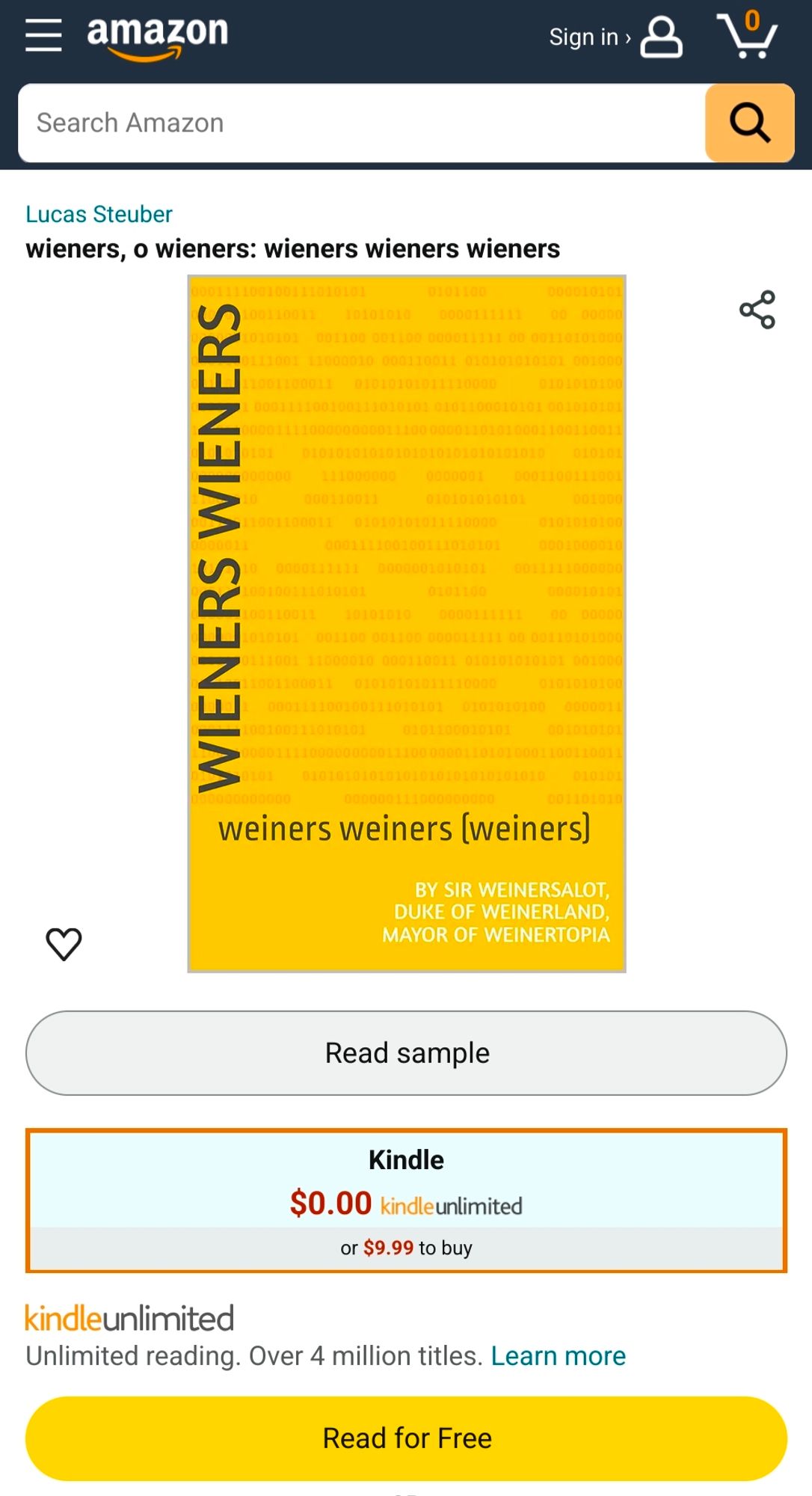 An official Amazon page with the book "weiners weiners [weiners]"