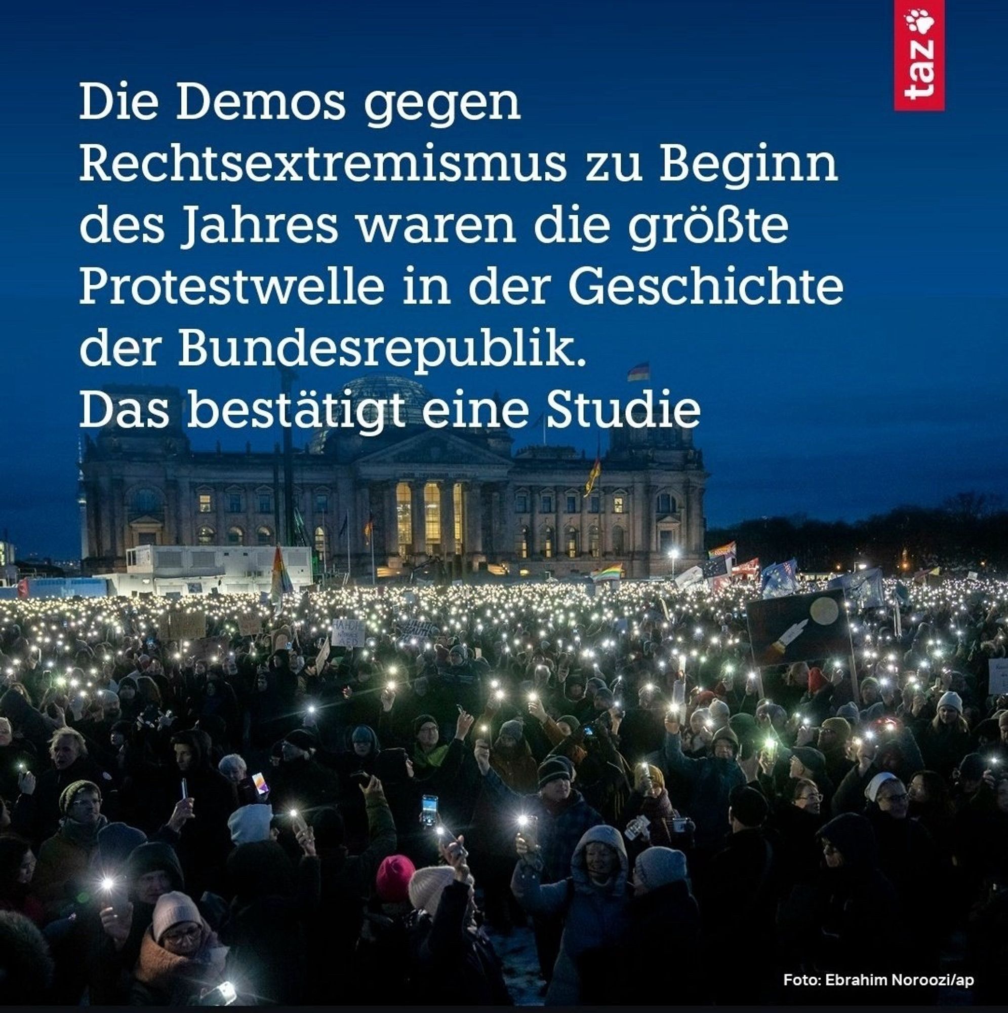 Die Demos gegen Rechtsextremismus zu Beginn des Jahres waren die größte Protestwelle in der Geschichte der Bundesrepublik.
Das bestätigt eine Studie