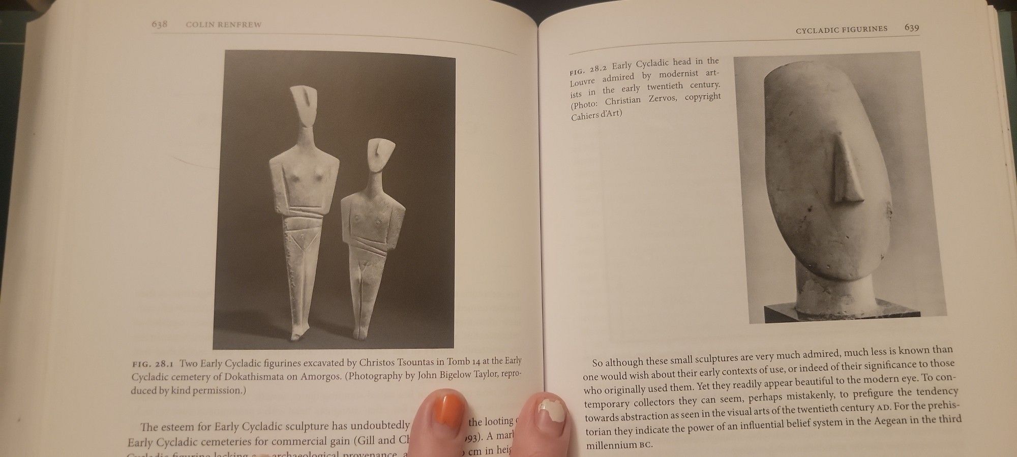 A picture of pages 630 and 631 from the book, featuring photographs of Cycladic figurines