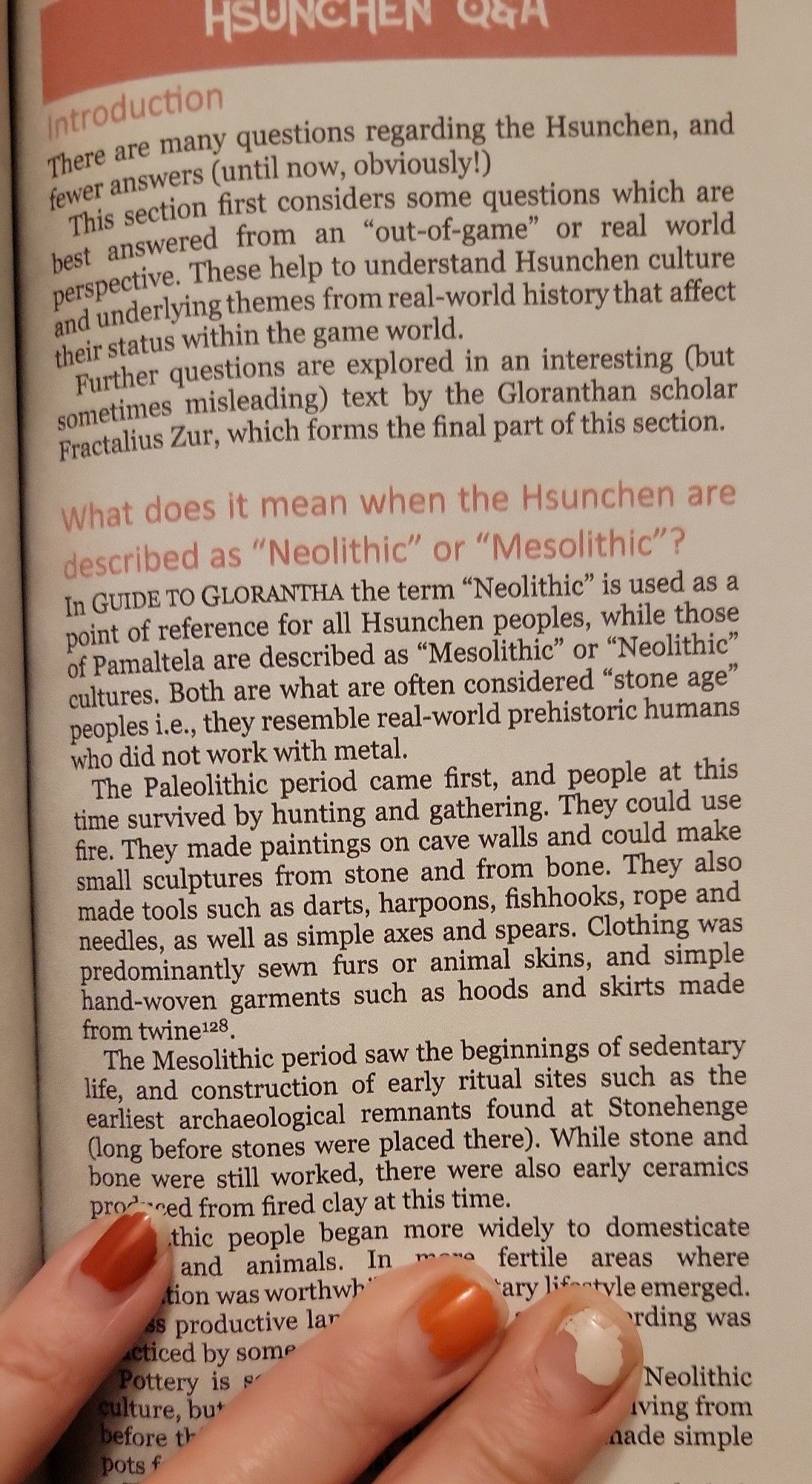 A picture of the Q&A section from the book with one of the sub articles titled, what does it mean when the Hsunchen are described as neolithic or mesolithic?