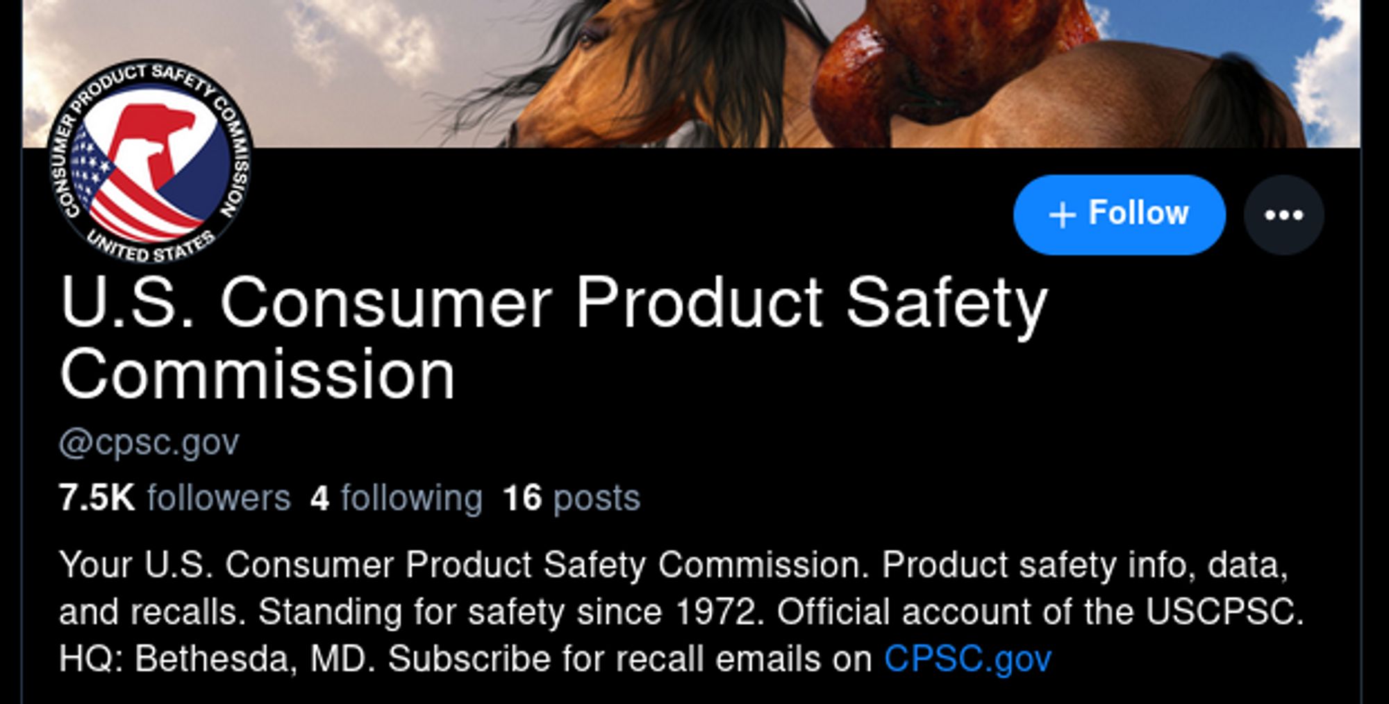 U.S. Consumer Product Safety Commission launched their "official" account on Bluesky

Is there one on Mastodon also?